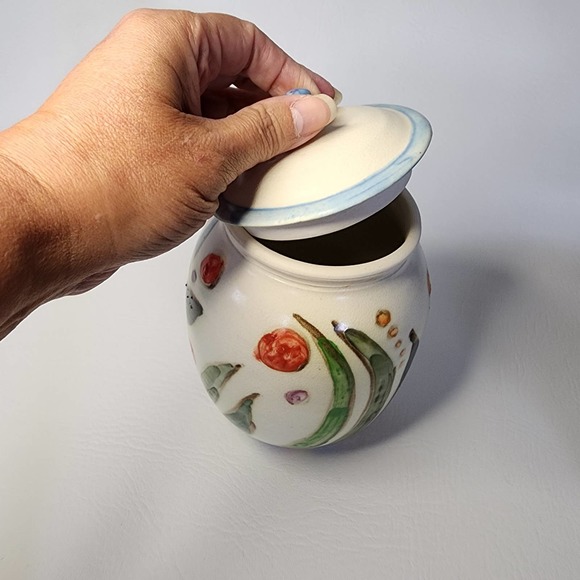 Studio Art Pottery Hand Painted Abstract Floral Design Urn Canister Ginger Jar - Picture 14 of 15